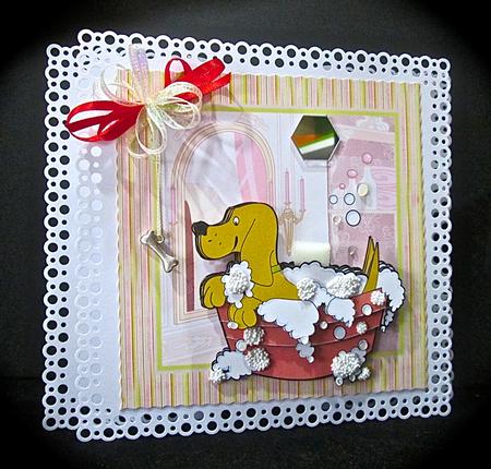 Doggy Pamper Day 7.5x7.5 Card with Decoupage by Cynthia Massey