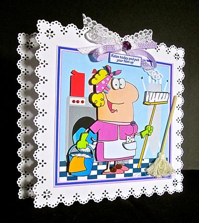 A Womens Work is Never Done 7x7 Card with Decoupage by Cynthia Massey