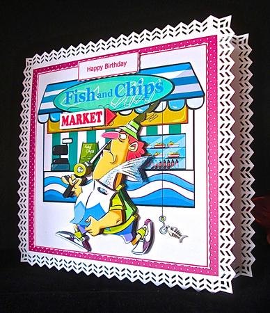 Fish for Supper 7.5x7.5card with Decoupage by Cynthia Massey