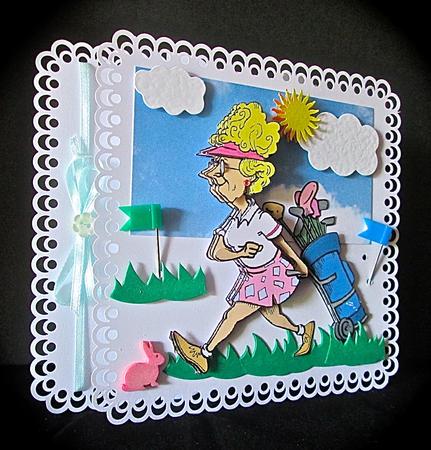 Lady Golfer Card Front and Decoupage by Cynthia Massey