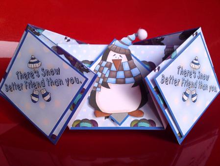 Winter Penguin Double Diamond Fold Card by Cynthia Massey