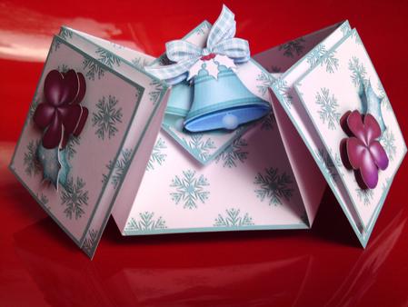Christmas Bells in Green Double Diamond Fold Card by Cynthia Massey