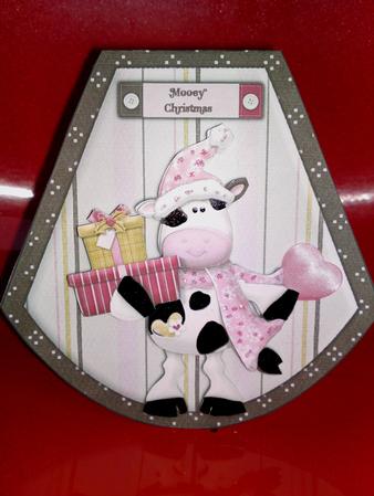 Mooey Christmas Wobble Card with Decoupage by Cynthia Massey