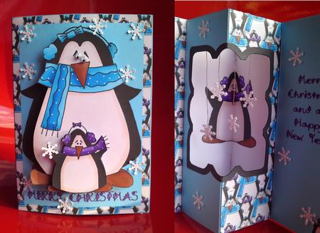Mother and Baby Penguin Internal Window Card Kit by Cynthia Massey