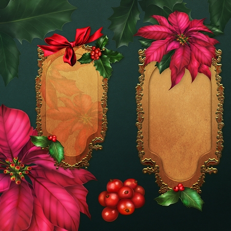 Holly & Poinsettias by Dana Sitarzewski