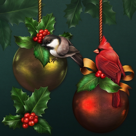Holly & Poinsettias by Dana Sitarzewski