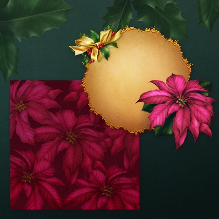 Holly & Poinsettias by Dana Sitarzewski