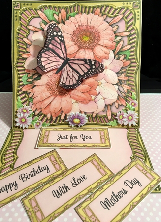 3D Easel Card Mini Kit - Butterfly & Flowers on Gold Frame by Darlene Handorff