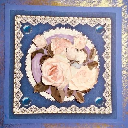 Beautiful Blue Saddle Stitched Mat and  Roses by Darlene Handorff