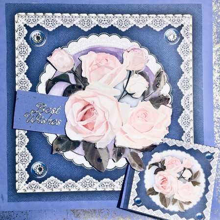 Beautiful Blue Saddle Stitched Mat and  Roses by Darlene Handorff