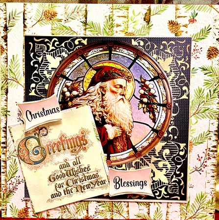 Stained glass Santa card front 3 by Darlene Handorff