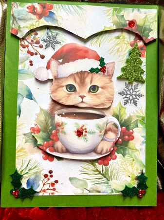 Cute Kitty In A Teacup Red Berry & Holly A4 Frame (One) by Darlene Handorff