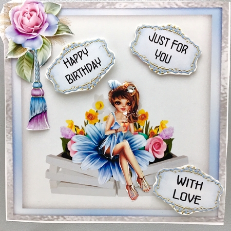 Flower Tub Fairy - A4 sheet with decoupage by Darlene Handorff