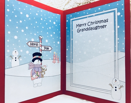 5 x 7 matching insert -  Merry Christmas GRANDDAUGHTER with Snowman Rio by Darlene Handorff
