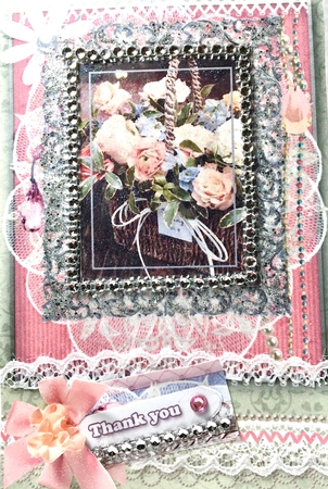 Shabby Chic Quick Card with gems tag, and lace by Darlene Handorff