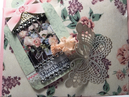 Shabby Chic Quick Card with gems tag, and lace by Darlene Handorff