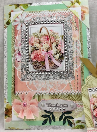 Shabby Chic Quick Card with gems tag, and lace by Darlene Handorff