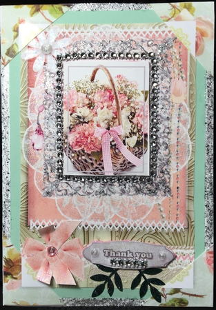 Shabby Chic Quick Card with gems tag, and lace by Darlene Handorff