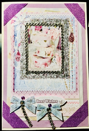 Shabby Chic Quick Card with gems tag, and lace by Darlene Handorff
