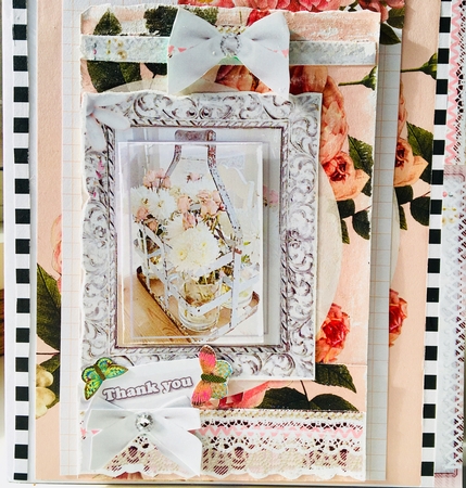 Shabby Chic Quick Card with gems tag, and lace by Darlene Handorff