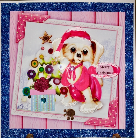 Gorgeous Dog With Pink Santa Hat 8x8 by Darlene Handorff