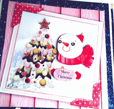 Gorgeous Snowman With Pink Scarf 8x8 by Darlene Handorff