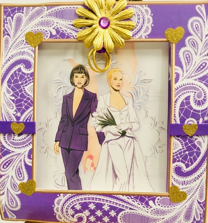 Bride and Bride Wedding Decoupage Purple Suit 2 by Darlene Handorff