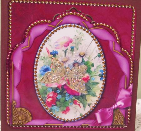 Pink Cornflowers Ornate Scalloped Folded Card by Darlene Handorff