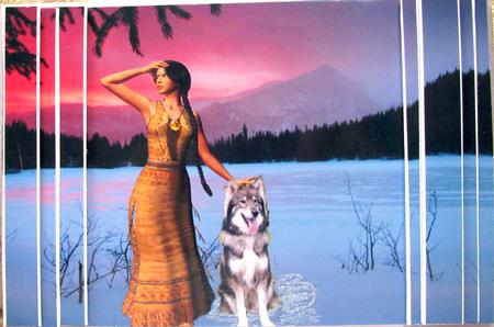 Native American Indian Woman & Wolf Friends Guardian Angel by Darlene Handorff
