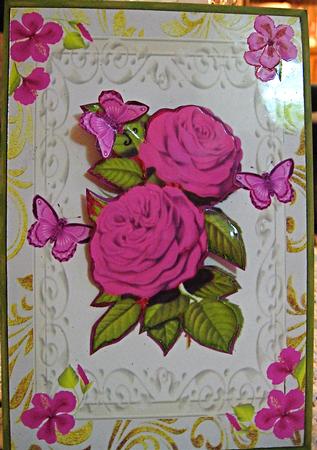 Pretty Cerise Pink Roses, with Butterflies by Darlene Handorff