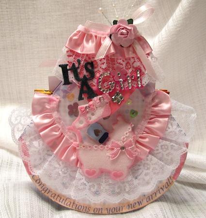 Large Baby Wobble - or Rocker - Card - Pink Gingham by Darlene Handorff