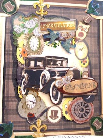 Silver Roses with Vintage Car in Steampunk Frame by Darlene Handorff