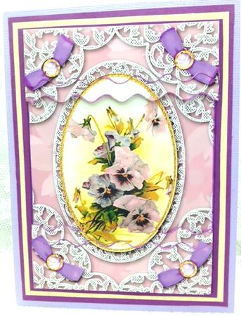 Purple Pansies Lace 7x5in Wavy Top and Bottom Stacker by Darlene Handorff