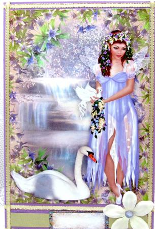 Beautiful Fairie with Swan, Dove and Magical Waterfall A4 by Darlene Handorff