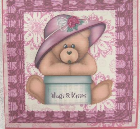 Hatty Birthday Bear on Soft Floral Pink Background by Darlene Handorff