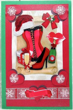 Saucy for Christmas, Sexy Basque, Santa Hat on a Scroll by Darlene Handorff