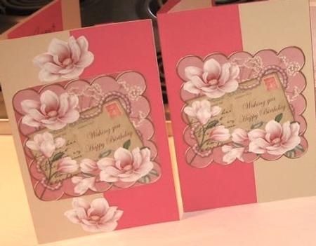 Pink Magnolia Happy Birthday Quick 8in Decoupage Topper by Darlene Handorff