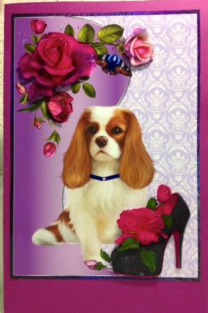 King Charles Cavalier & Pink Roses by Darlene Handorff