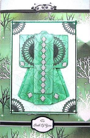 A6 Sheer Elegance Kimono Card in Green Decoupage by Darlene Handorff