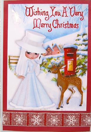 Pretty Lady in White with Deer in the Snow A4 by Darlene Handorff