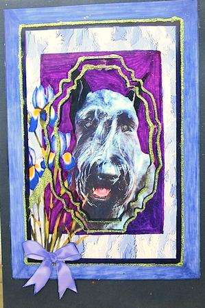 Black Terrier with Irises by Darlene Handorff