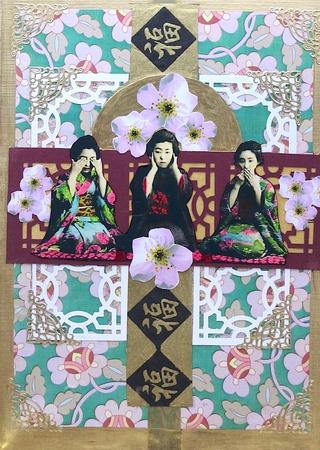 Dark Green Oriental Lotus Colour A4 Backing Paper by Darlene Handorff