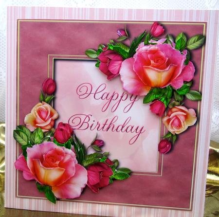 Peach & Pink Roses Happy Birthday by Darlene Handorff