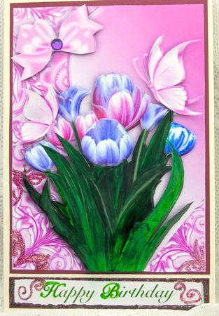 Pink/purple Tulips with Butterflies A4 by Darlene Handorff