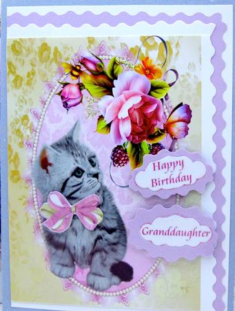 Gorgeous Grey Kitten with English Roses A4 by Darlene Handorff