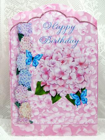 Pink Hydrangeas with Butterflies Folded Card by Darlene Handorff