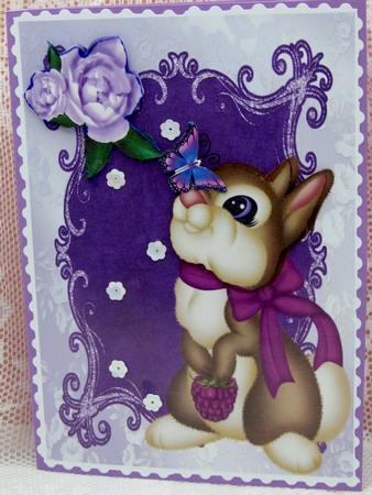 Cute Bunny with Purple Rose by Darlene Handorff