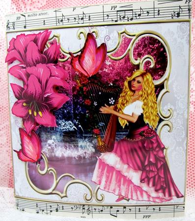 Pretty Lady with Harp, Flowers and Butterflies 8x8 by Darlene Handorff
