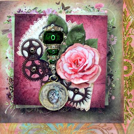 Rainbow Flower Gold Damask A4 Backing Paper by Darlene Handorff
