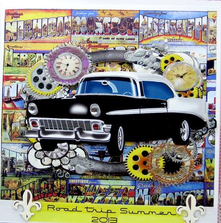 Black/white Vintage Car in Steampunk Frame by Darlene Handorff
